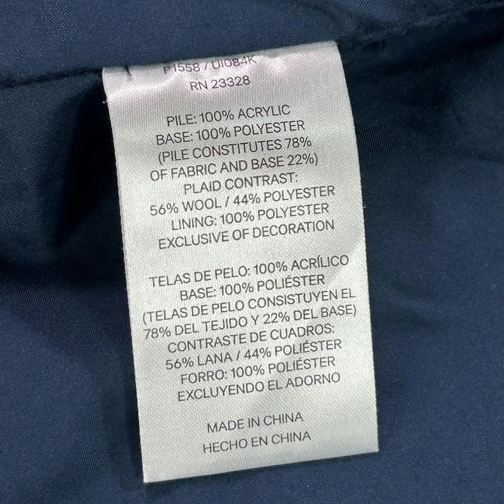 Pendleton Jacket Mens Medium Navy Sherpa Fleece Full Zip Plaid‎ Trim Lined